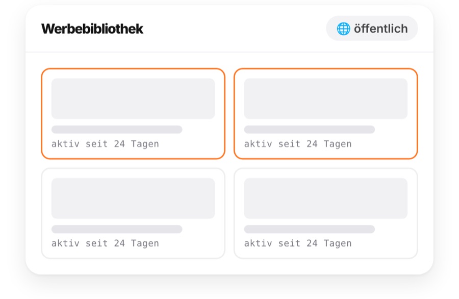 Meta-Werbebibliothek mit mehreren öffentlichen Anzeigen, aktiv seit 24 Tagen