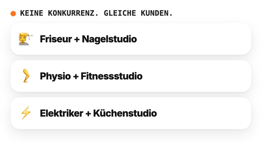 Friseur und Nagelstudio, Physio und Fitnessstudio, Elektriker und Küchenstudio