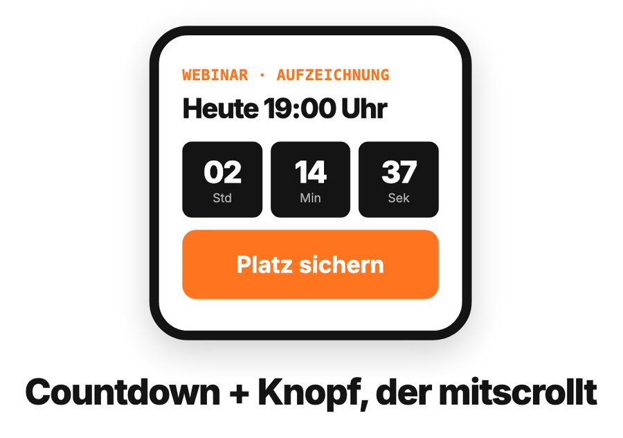 Anmeldeseite mit Countdown und Knopf, der mitscrollt